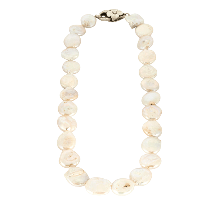 Collier Collier de perles Keishi blanche, fermoir argent 58 Facettes