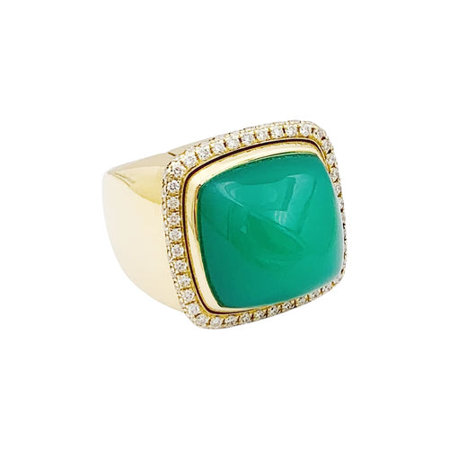 Bague 53 Fred Pain de sucre - Bague en or jaune 750, chrysoprase et diamants 58 Facettes 35047