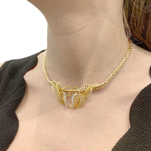 Collier Collier feuillages en or jaune et diamants 58 Facettes 35132