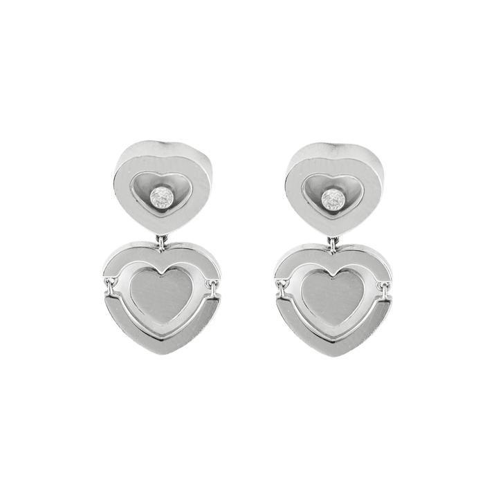 CHOPARD - Happy Amor - Boucles d'oreilles cœur en Or blanc et Diamant