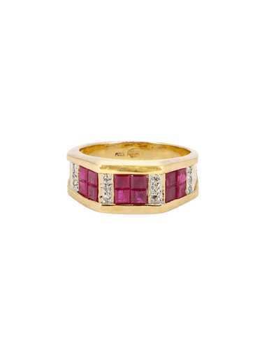 Bague 54 Bague vintage or jaune rubis calibrés diamants 58 Facettes 1073.8