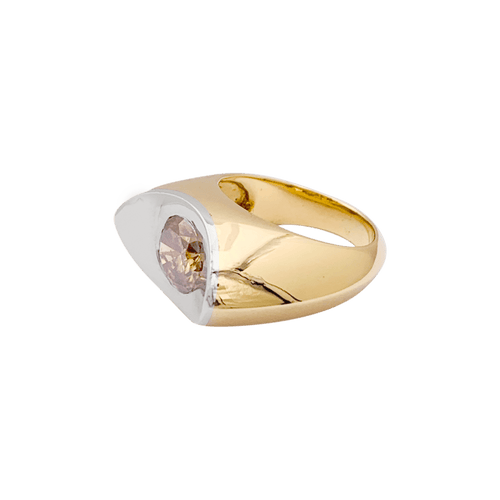 Bague 52 Bague moderniste en or jaune et blanc 750 avec diamant brun 58 Facettes 34347