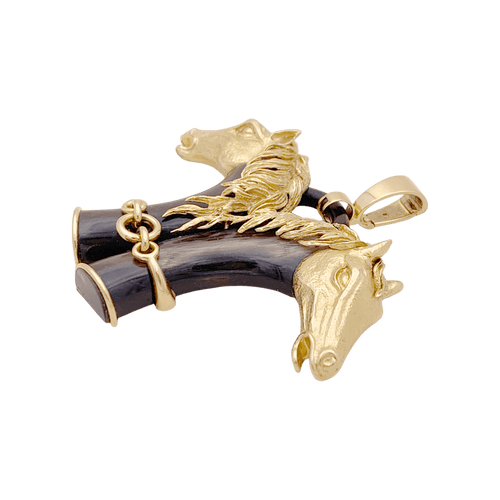 Pendentif Pendentif FRED double tête de cheval en or jaune et corne. 58 Facettes 34724