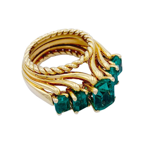 Bague 49 Bague vintage en or jaune 750 sertie d’émeraudes 58 Facettes 32325