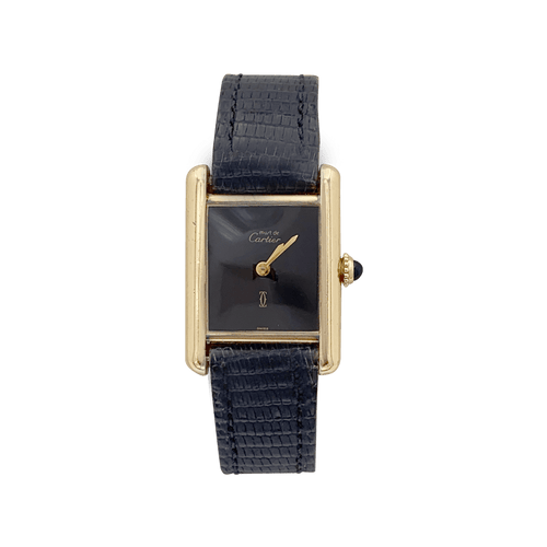 Montre Cartier Tank Must - Montre en argent 925 plaqué or, cadran laqué noir 58 Facettes 34323