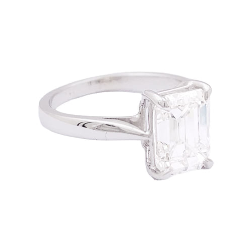 Bague 54 Bague solitaire - Diamant taille émeraude en or blanc 58 Facettes 33927