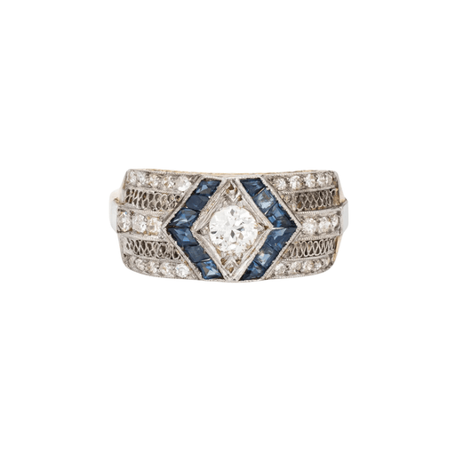 Ring 57 Vintage Art Deco Diamond Sapphire Gold Platinum Ring 58 Facettes G11390