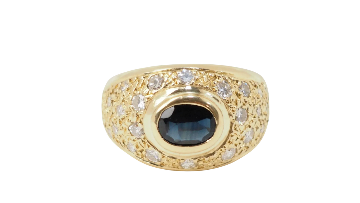 Bague Jonc en or jaune, saphir et diamants