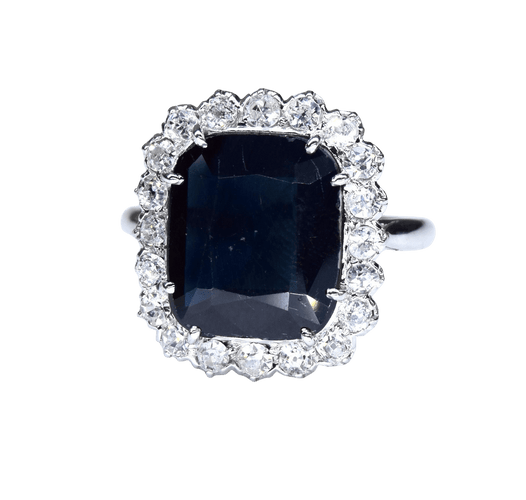 Bague 59 Bague vintage en or blanc avec saphir 58 Facettes