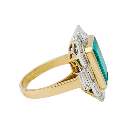 Bague 55 Bague en or jaune et or blanc 750 émeraude et diamants 58 Facettes 30866