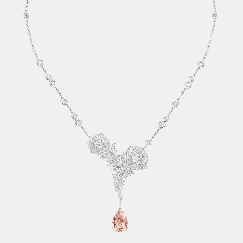 Pendentif Plume de Paon Or blanc Morganite 5ct