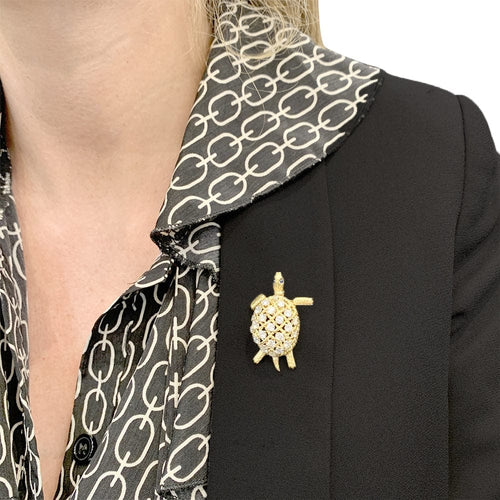 Broche Cartier Tortue - Broche vintage en or jaune, platine, diamants et saphirs 58 Facettes 33394