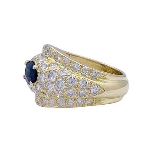 Bague 50 Bague jonc en or jaune 750/000 avec diamants et saphir 58 Facettes 33326