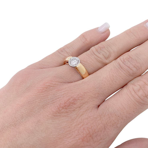 Bague 54 Bague solitaire en or jaune et platine avec diamant 58 Facettes 32407