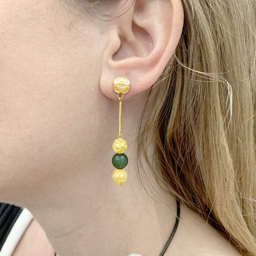 Boucles d'oreilles Boucles d’oreilles pendantes en or jaune 750 et aventurine 58 Facettes 35316
