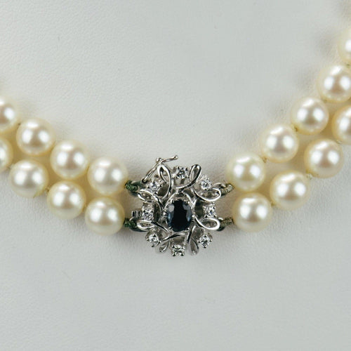 Collier Collier double rang de perles Akoya avec fermoir en or blanc et pierres 58 Facettes 2029