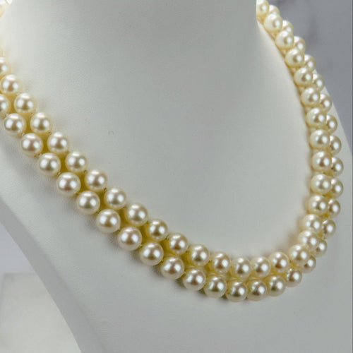 Collier Collier double rang de perles Akoya avec fermoir en or blanc et pierres 58 Facettes 2029