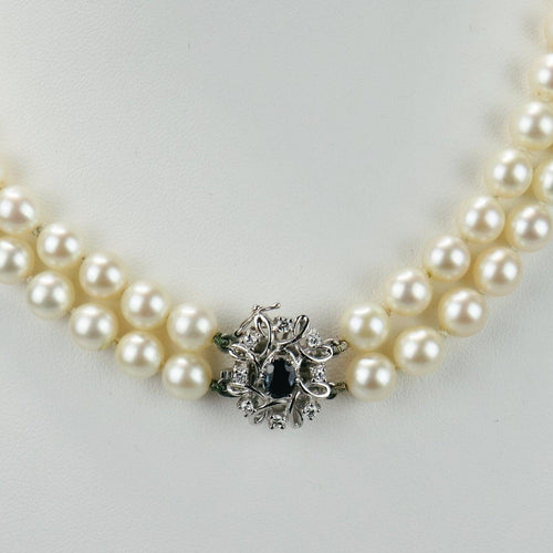 Collier Collier double rang de perles Akoya avec fermoir en or blanc et pierres 58 Facettes 2029