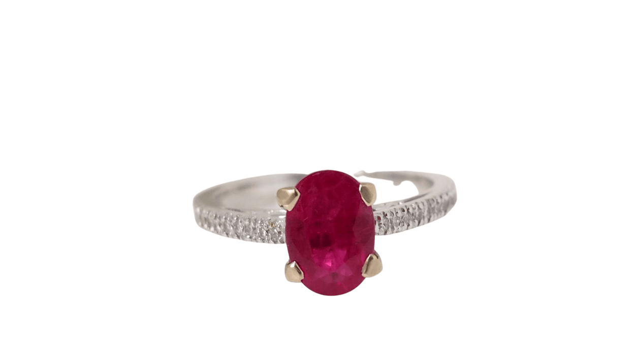 Bague Bague or blanc rubis ovale et diamants 58 Facettes 28513