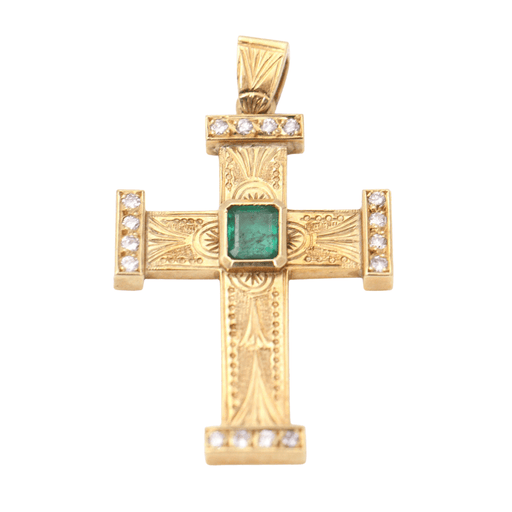 Pendentif Pendentif croix en or 18 carats avec émeraude et diamants 58 Facettes E360506