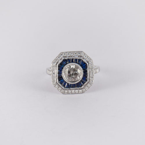 Bague 56 Bague saphir diamant - style Art Déco 58 Facettes