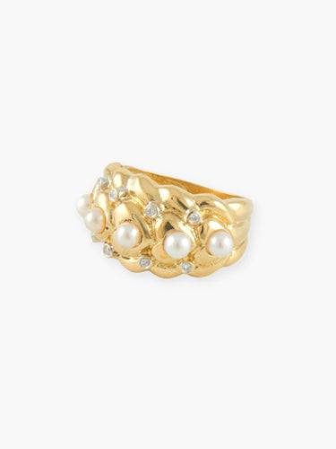 Bague BAGUE MODERNE OR, PERLES ET DIAMANTS 58 Facettes 160026