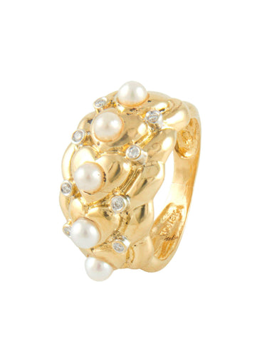Bague BAGUE MODERNE OR, PERLES ET DIAMANTS 58 Facettes 160026