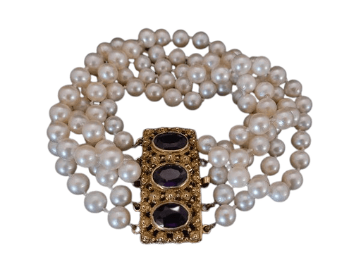Bracelet Bracelet 5 Rangs De Perles De Culture, Améthystes 58 Facettes 1027332