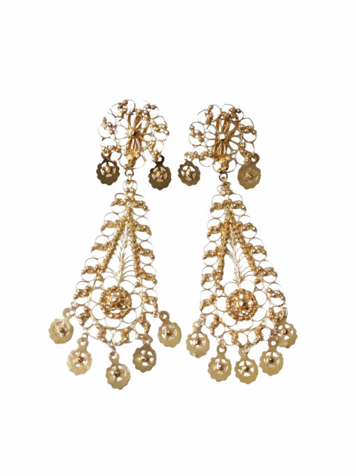 Boucles d'oreilles gouttes pendantes orientales en or jaune filigrané, vintage 58 Facettes