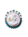 Broche ancienne Autrichienne camée coquille rose, turquoises, et perles sur argent 58 Facettes