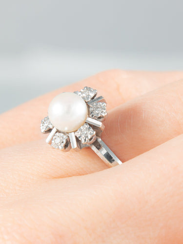 Bague 49 Bague Marguerite Perle et Diamants 58 Facettes