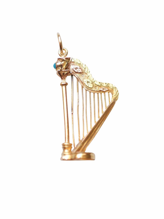 Pendentif Pendentif Victorien Harpe en or jaune et turquoise à compartiment secret 58 Facettes