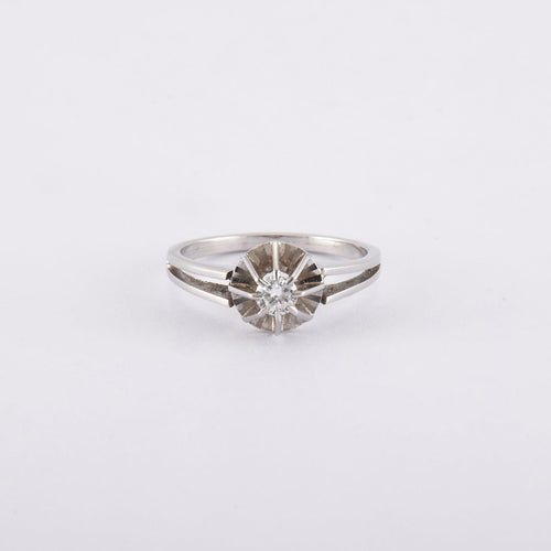 Bague 55 / Blanc/Gris / Or 750 Bague Solitaire Diamant 0.25 carat 58 Facettes 210146R