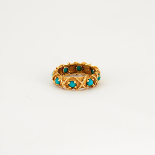 Bague 52 Anneau or jaune cabochons de turquoise 58 Facettes DV0269-6