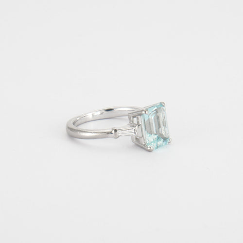 Bague 49 Bague Aigue-marine diamants trapèze 58 Facettes DV0112-2