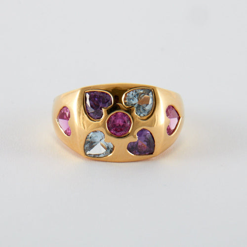 Bague 60 Bague coeur Saphirs Roses, Aigue-marine et Améthystes 58 Facettes DV0239-2