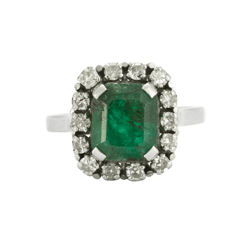 Bague 54 Bague Emeraude Diamants Platine et Or Blanc 58 Facettes DV0441-1