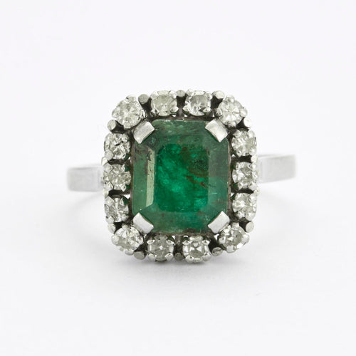 Bague 54 Bague Emeraude Diamants Platine et Or Blanc 58 Facettes DV0441-1