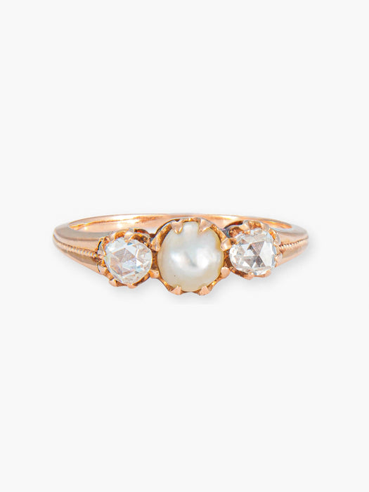 Ring Amélie ring in 18kt pink gold, diamonds and mabé pearl 58 Facettes #0010