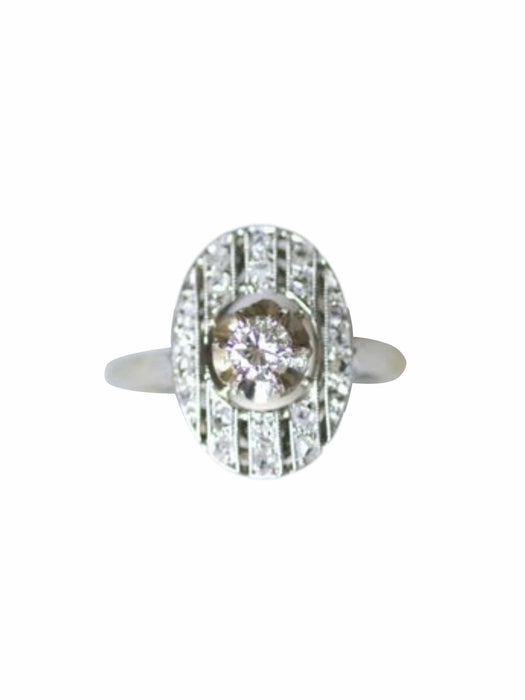 Bague Bague de fiançailles ovale Art Deco platine or blanc et diamants 58 Facettes