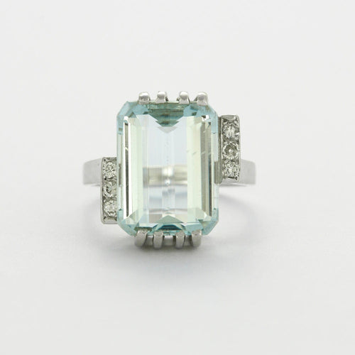 Bague 52 Bague Style Art Déco Aigue-Marine Diamants 58 Facettes DV0407-3