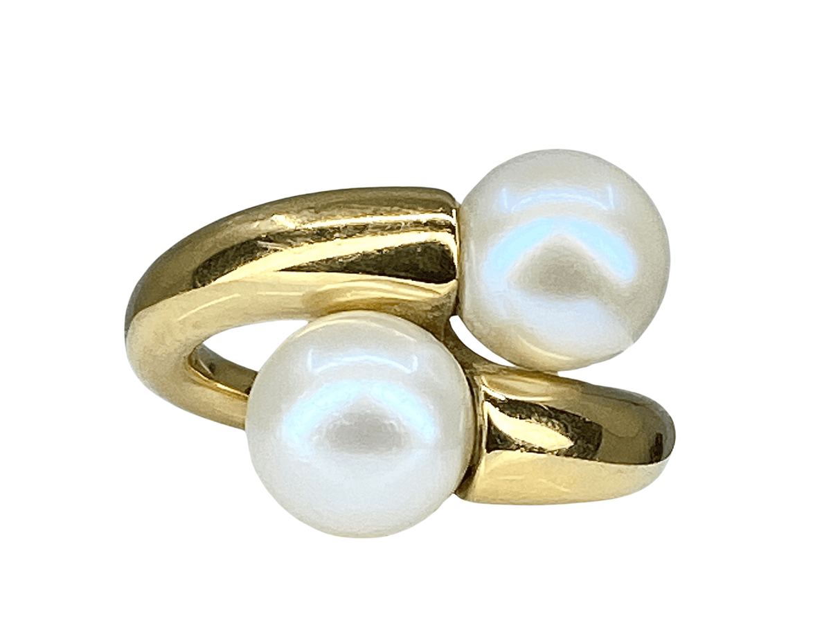 Bague Or Jaune 18 Carats Avec 2 Perles De Culture Et 2 Saphirs - Neuf Sans Emballage