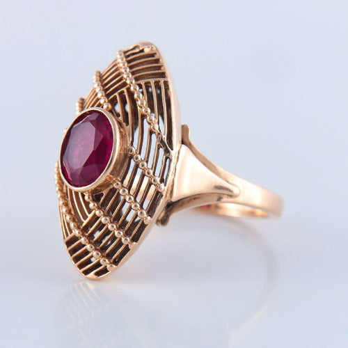 Bague 58 Bague Marquise pierre rouge 58 Facettes 74