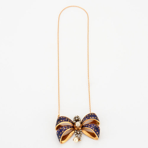 Collier Collier "Noeud" diamants émail or jaune et argent 58 Facettes DV0299-3