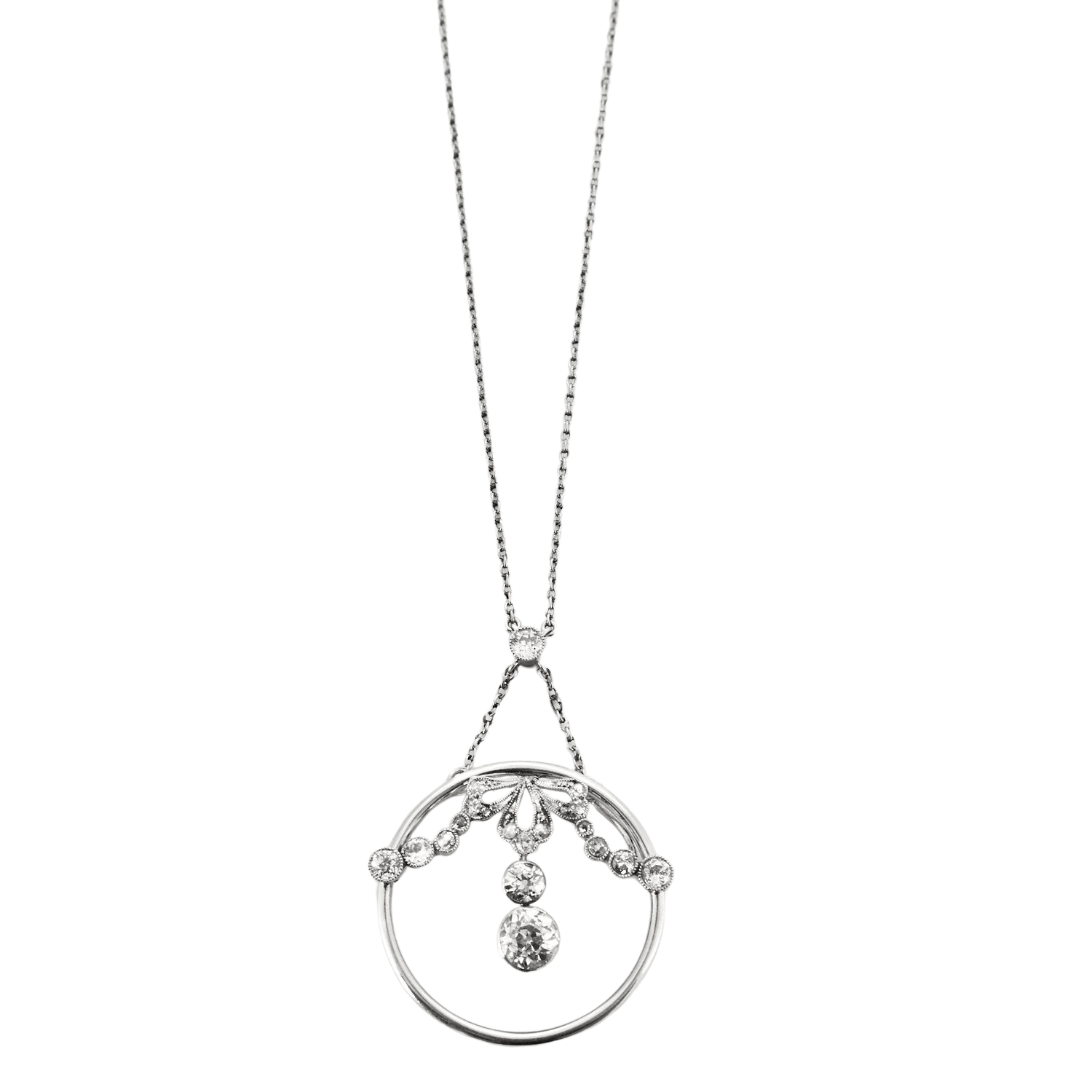 Collier Pendentif Broche Style Belle Époque - Serti CZ Blanc Rhodié - Neuf Sans Emballage