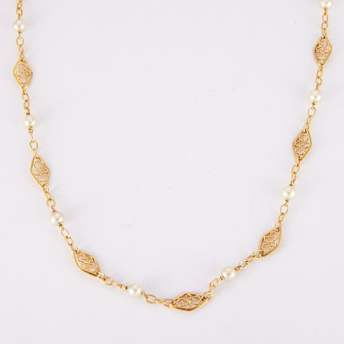 Collier Sautoir Maillons filigrane et perles 58 Facettes DV0074-1