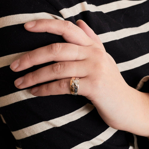 Bague 51 Bague Double Jonc Or Jaune, Or Gris et Diamants 58 Facettes DV0409-1