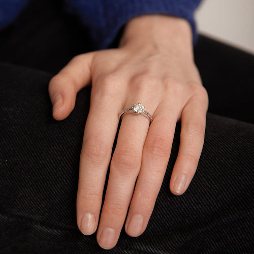 Bague 54 / Blanc/Gris / Or 750‰ Bague Solitaire Diamant 1.00 carat 58 Facettes 120333R-210139R