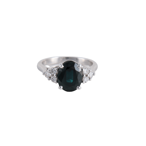 Bague En Or 750 (18 Carats) Avec Saphir Et 6 Diamants - Bijou Occasion 2,11g
