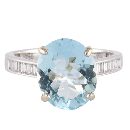Bague 53 Bague en or blanc, diamants, avec une aigue-marine 58 Facettes